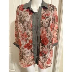 Dressbarn Womens 2 Piece Set Floral Sheer Jacket and Tank Top Size Small